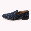 Blue Juttis In Velvet with Chevron Pattern