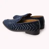 Blue Juttis In Velvet with Chevron Pattern
