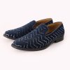 Blue Juttis In Velvet with Chevron Pattern