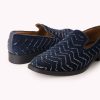 Blue Juttis In Velvet with Chevron Pattern