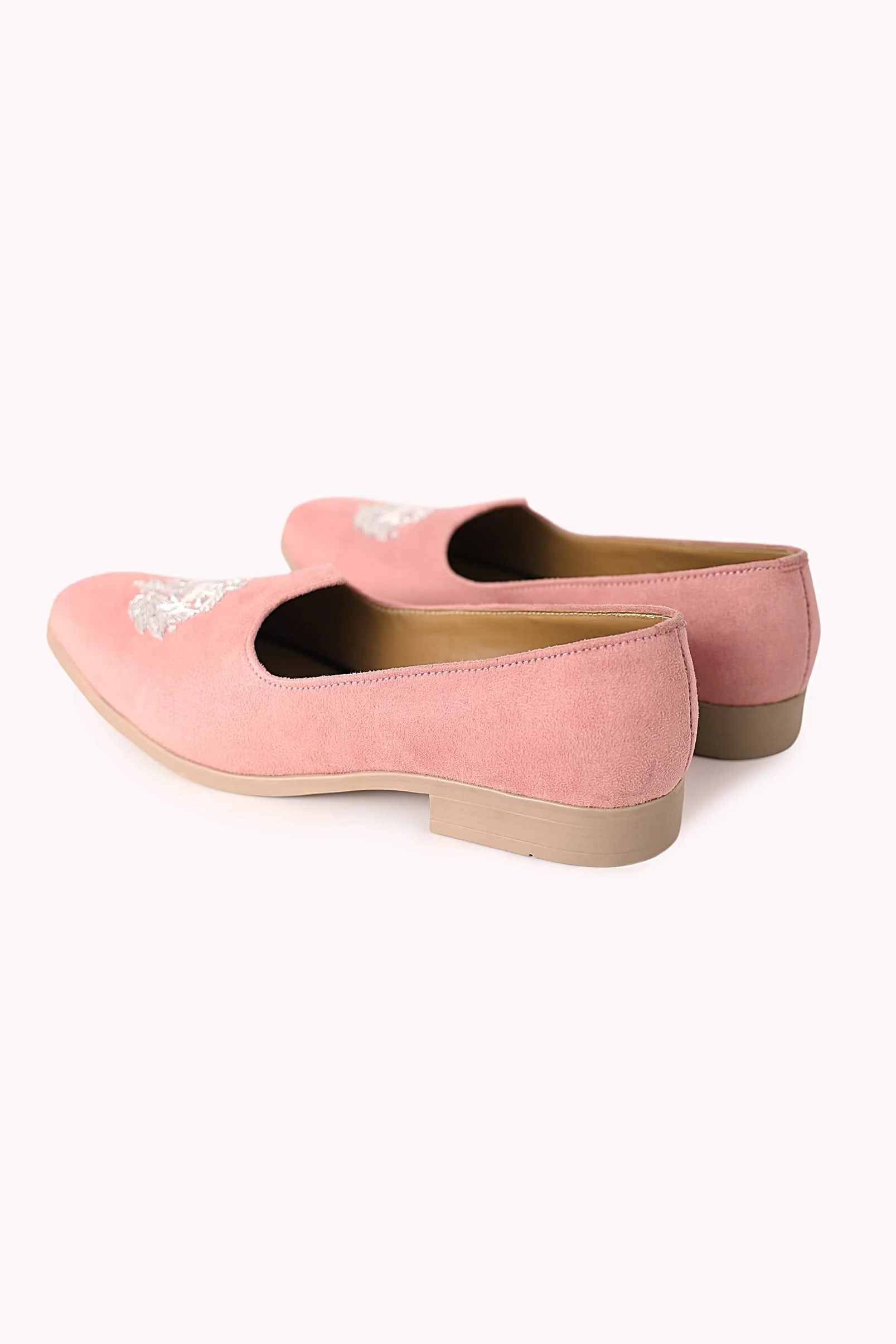 Pink Embroidered Juttis In Velvet