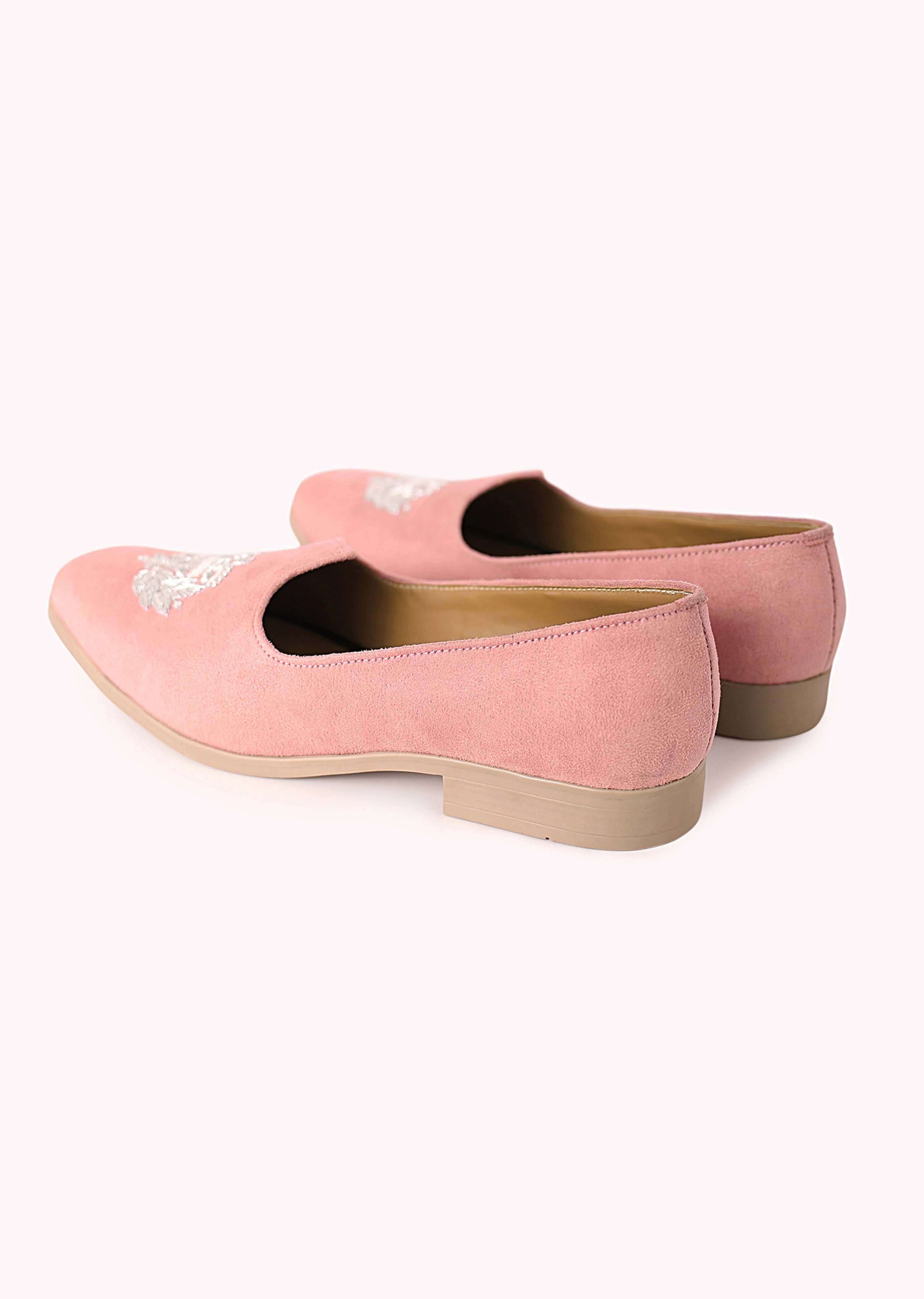 Pink Embroidered Juttis In Velvet