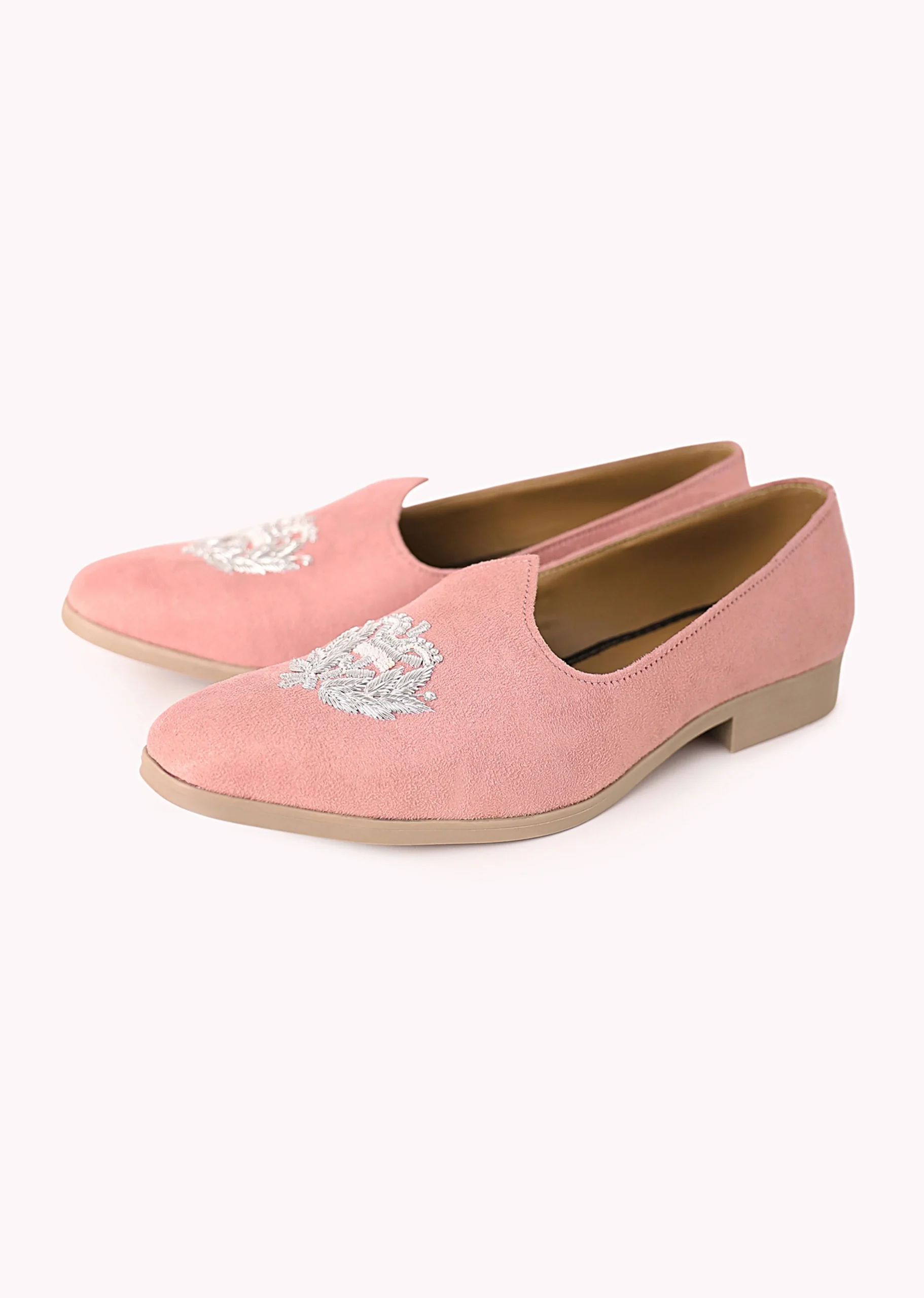 Pink Embroidered Juttis In Velvet