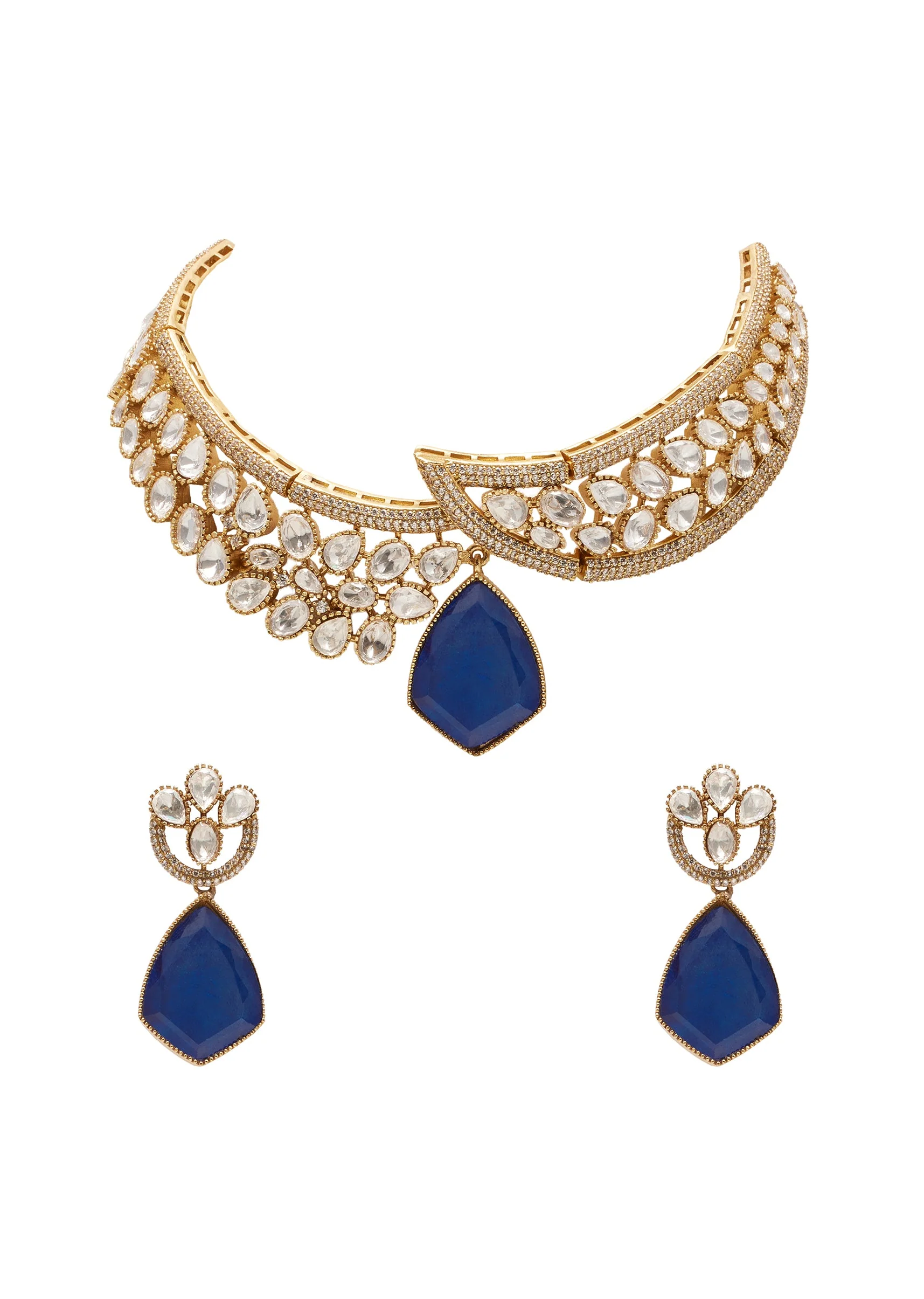 Blue Stone Choker Necklace Set