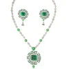 Silver Plated Green Zircon Long Necklace Set With Earrings