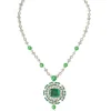Silver Plated Green Zircon Long Necklace Set With Earrings