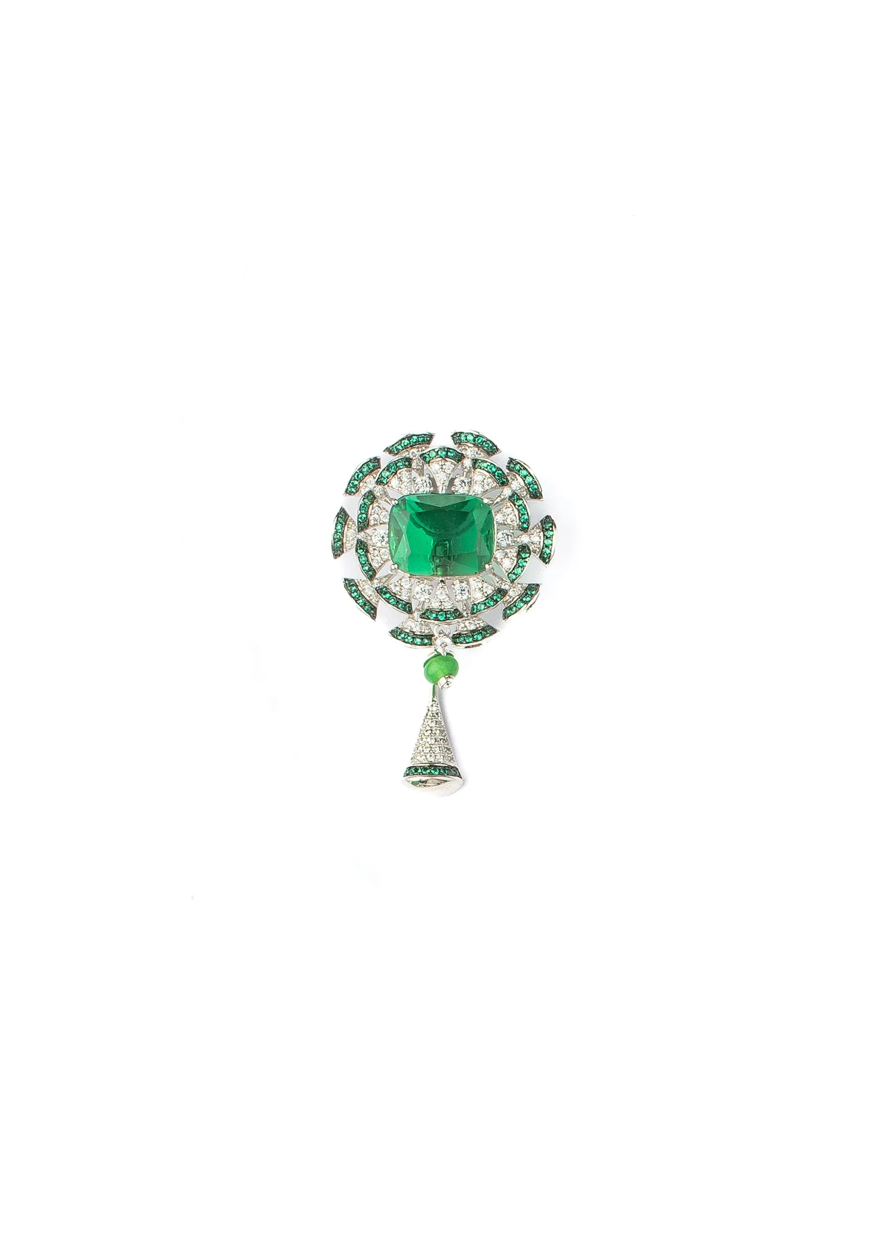 Silver Plated Green Zircon Long Necklace Set With Earrings