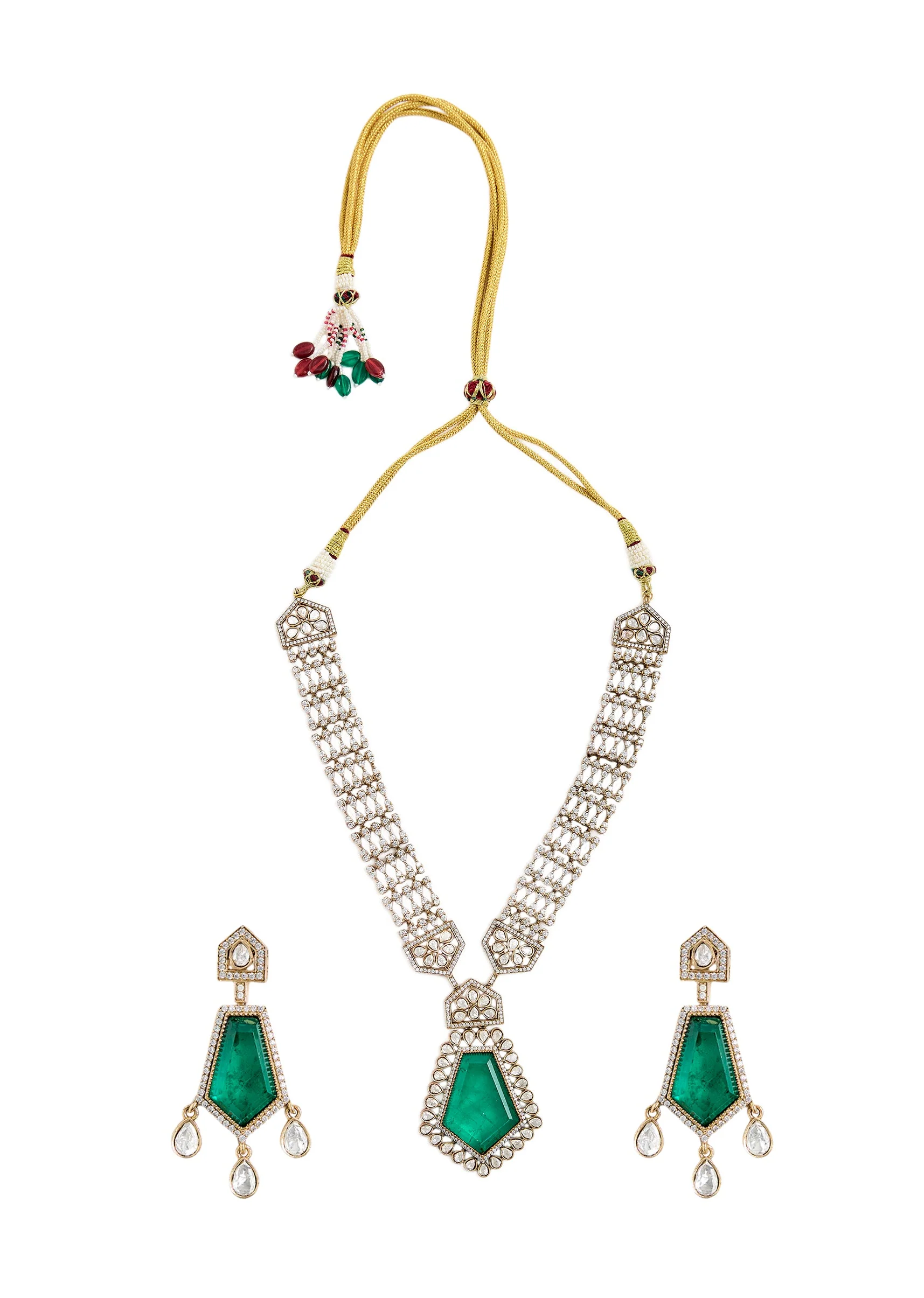 Emerald Drop Kundan Necklace Set