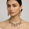 Gold Plated Pink Kundan Short Necklace Set With Earrings