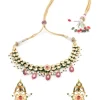 Gold Plated Pink Kundan Short Necklace Set With Earrings