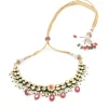 Gold Plated Pink Kundan Short Necklace Set With Earrings