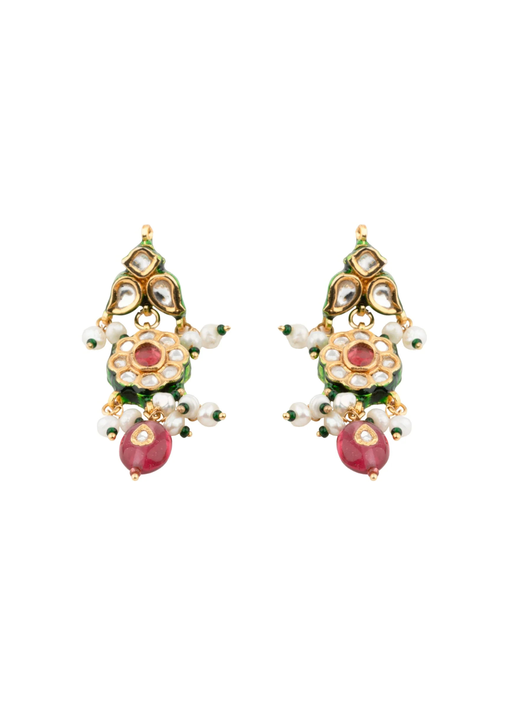 Gold Plated Pink Kundan Short Necklace Set With Earrings