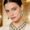 Silver Plated Green Emerald Synthetic Zircon Necklace Set With Earrings