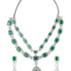 Silver Plated Green Emerald Synthetic Zircon Necklace Set With Earrings