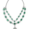 Silver Plated Green Emerald Synthetic Zircon Necklace Set With Earrings