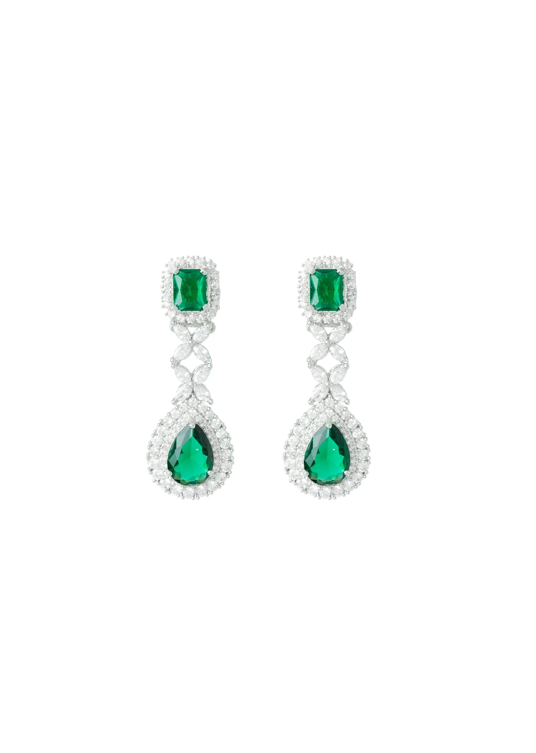 Silver Plated Green Emerald Synthetic Zircon Necklace Set With Earrings