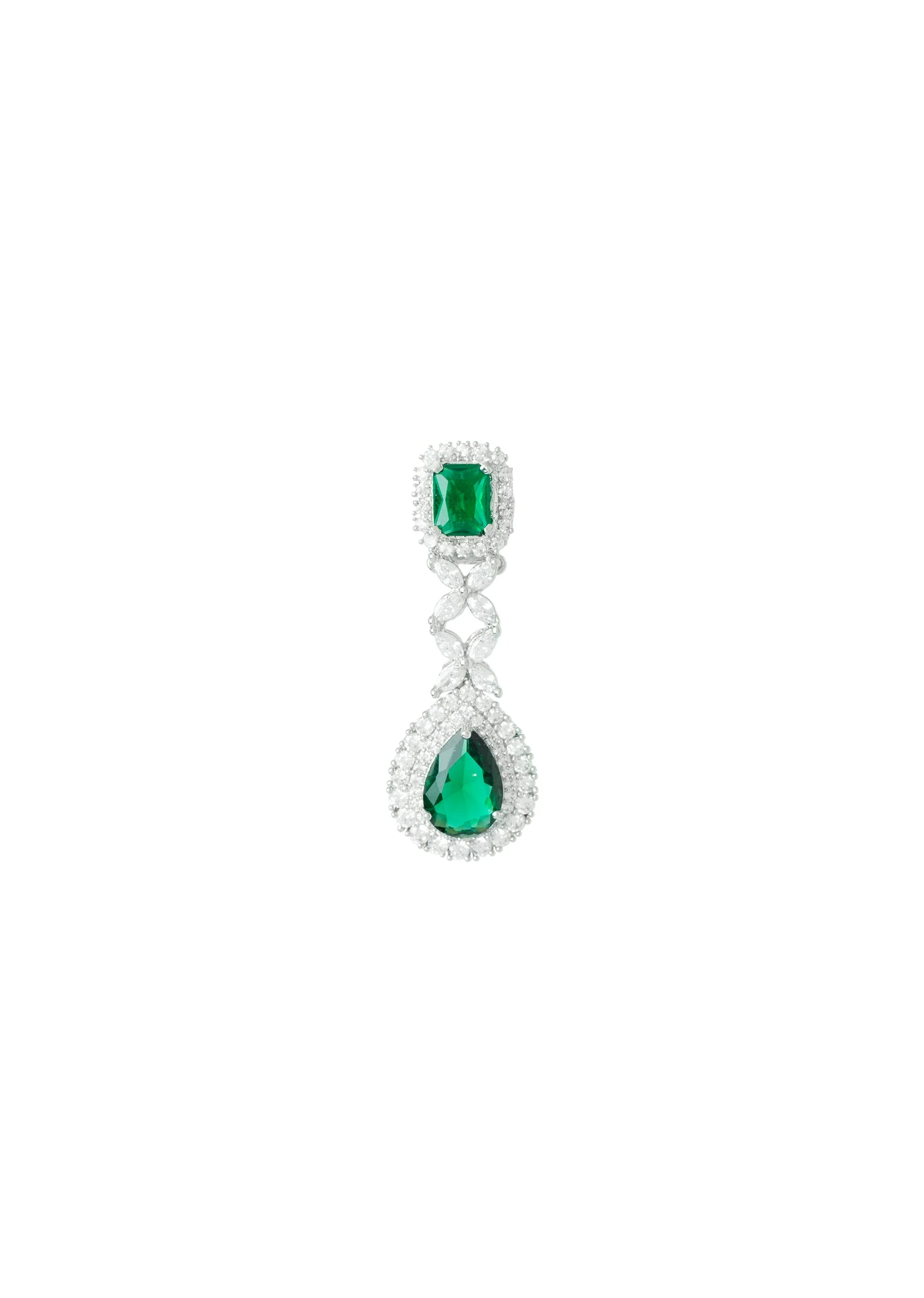 Silver Plated Green Emerald Synthetic Zircon Necklace Set With Earrings