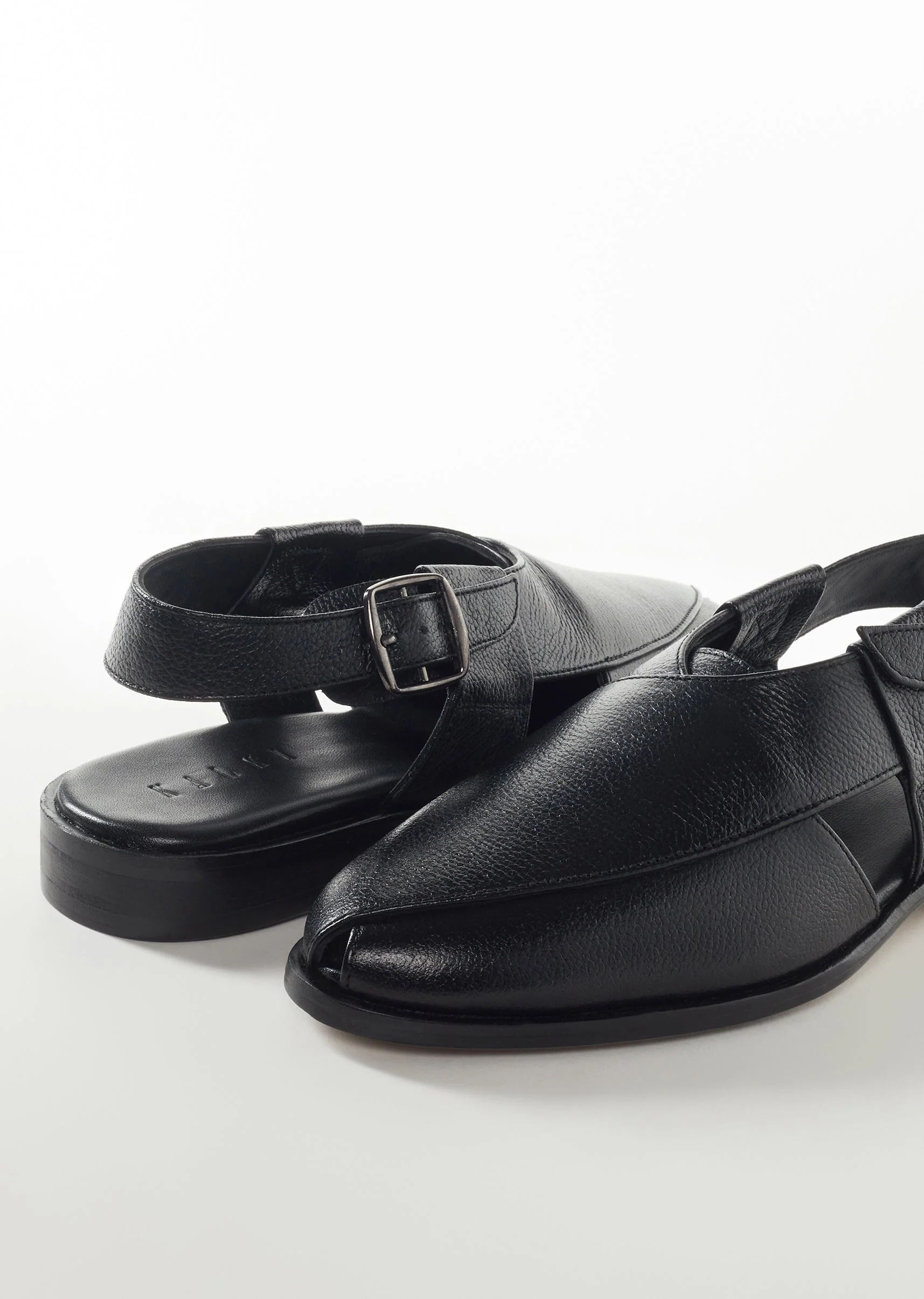 Black Leather Footwear For Men