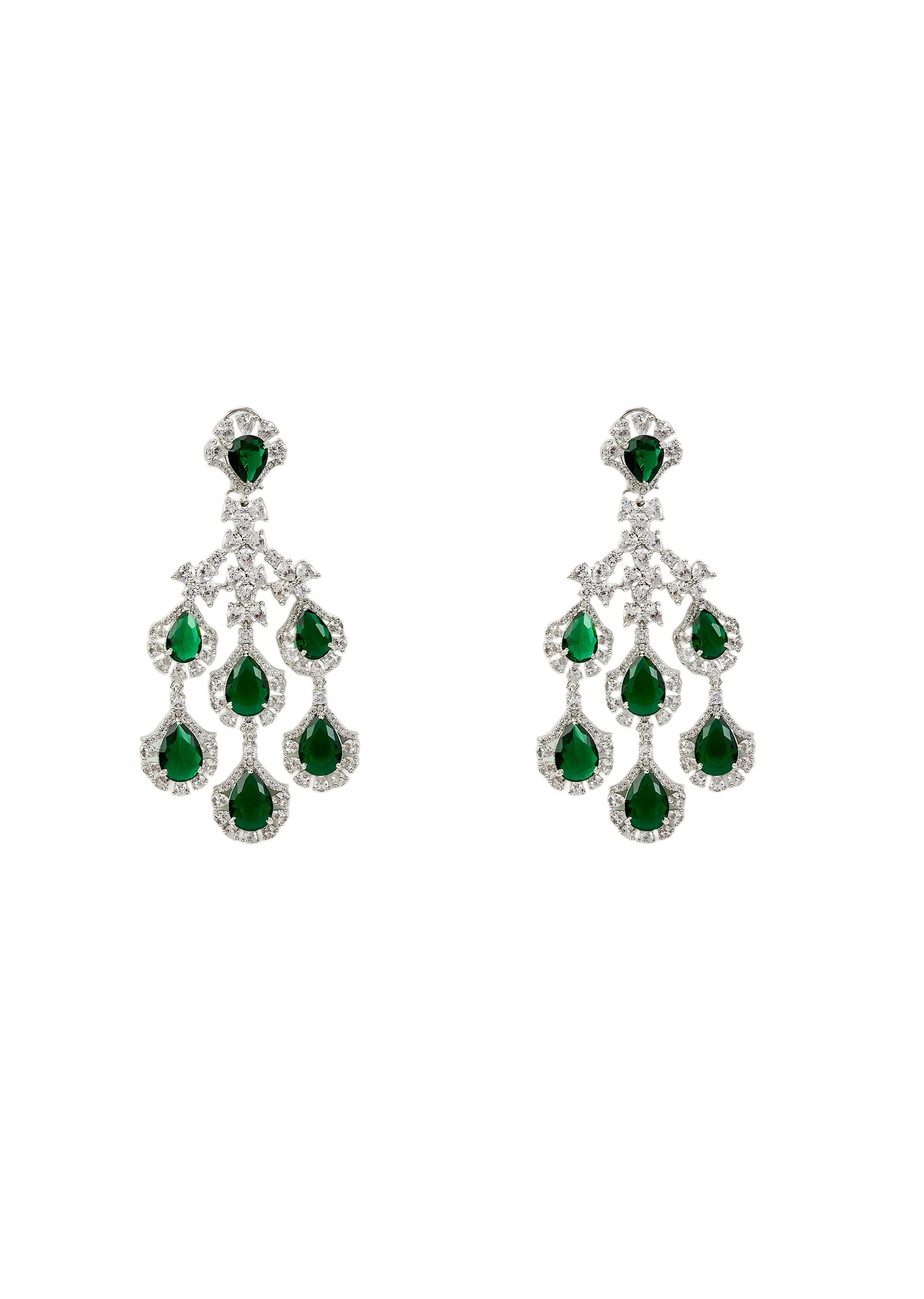 Silver Plated Green Zircon Drop Earrings