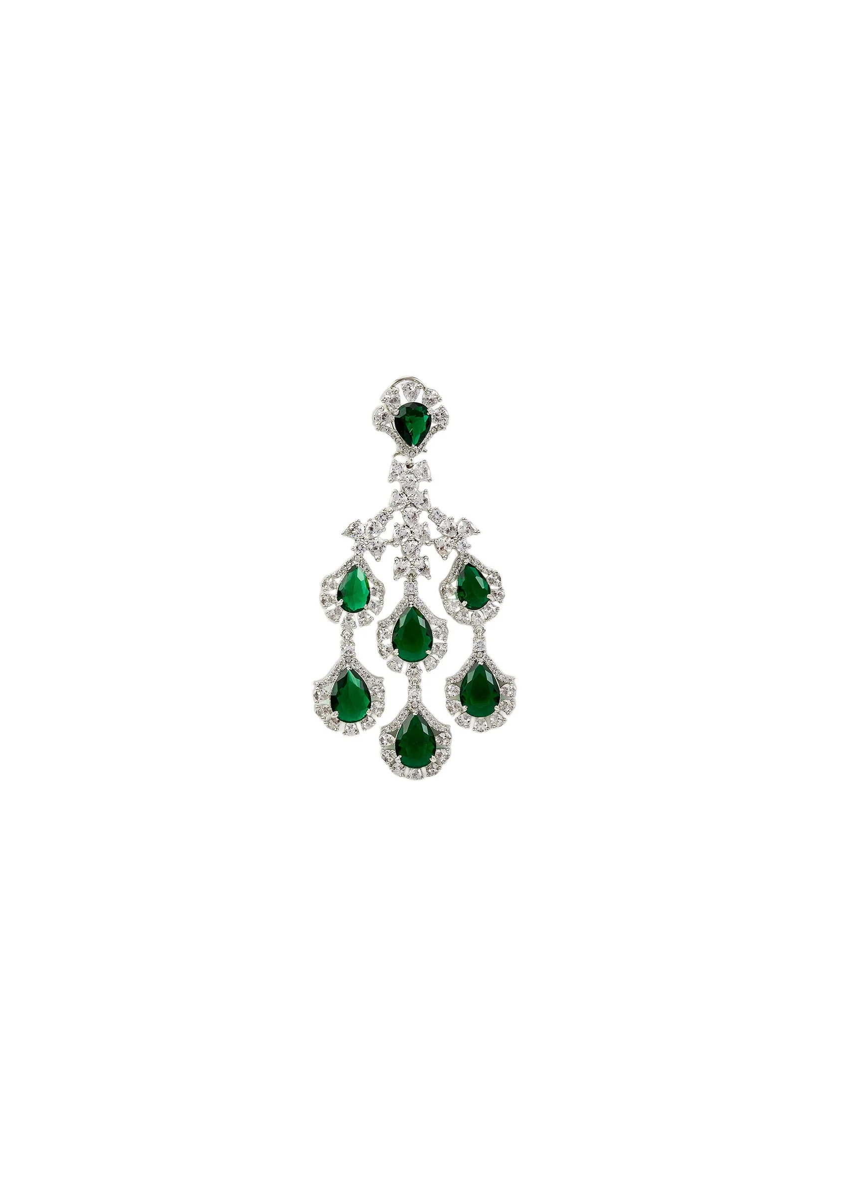 Silver Plated Green Zircon Drop Earrings