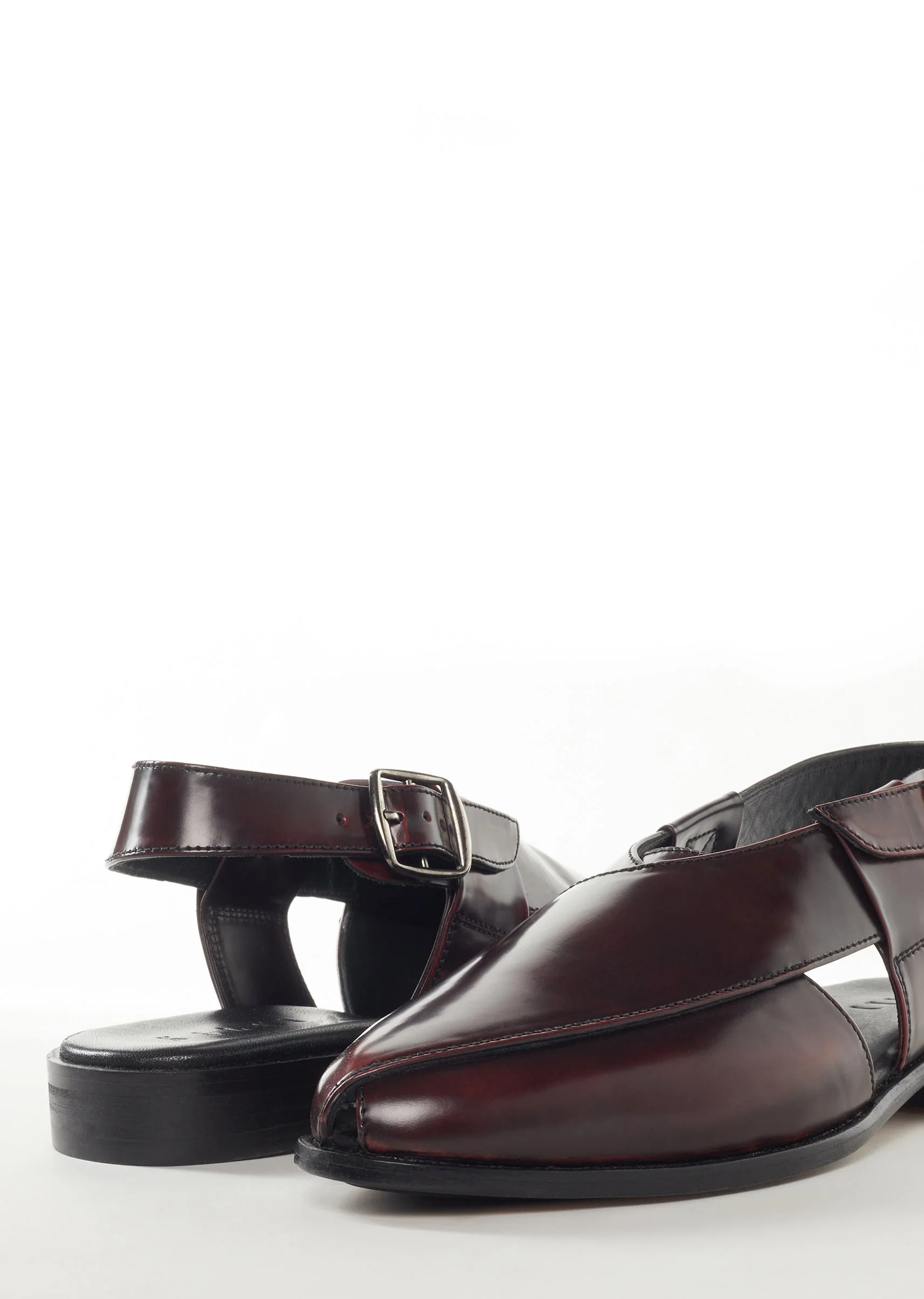 Black Faux Leather Footwear For Men