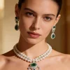 Pearl And Green Stone Statement Necklace Set
