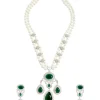 Pearl And Green Stone Statement Necklace Set