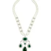 Pearl And Green Stone Statement Necklace Set
