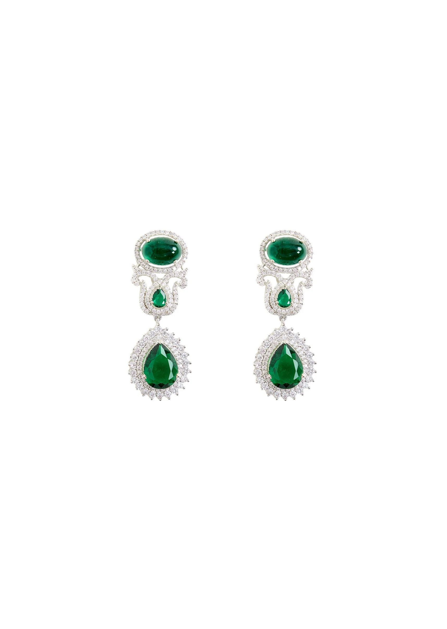 Pearl And Green Stone Statement Necklace Set