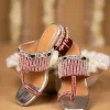 Silver Hand Hand Embellished Faux Leather Block Heels