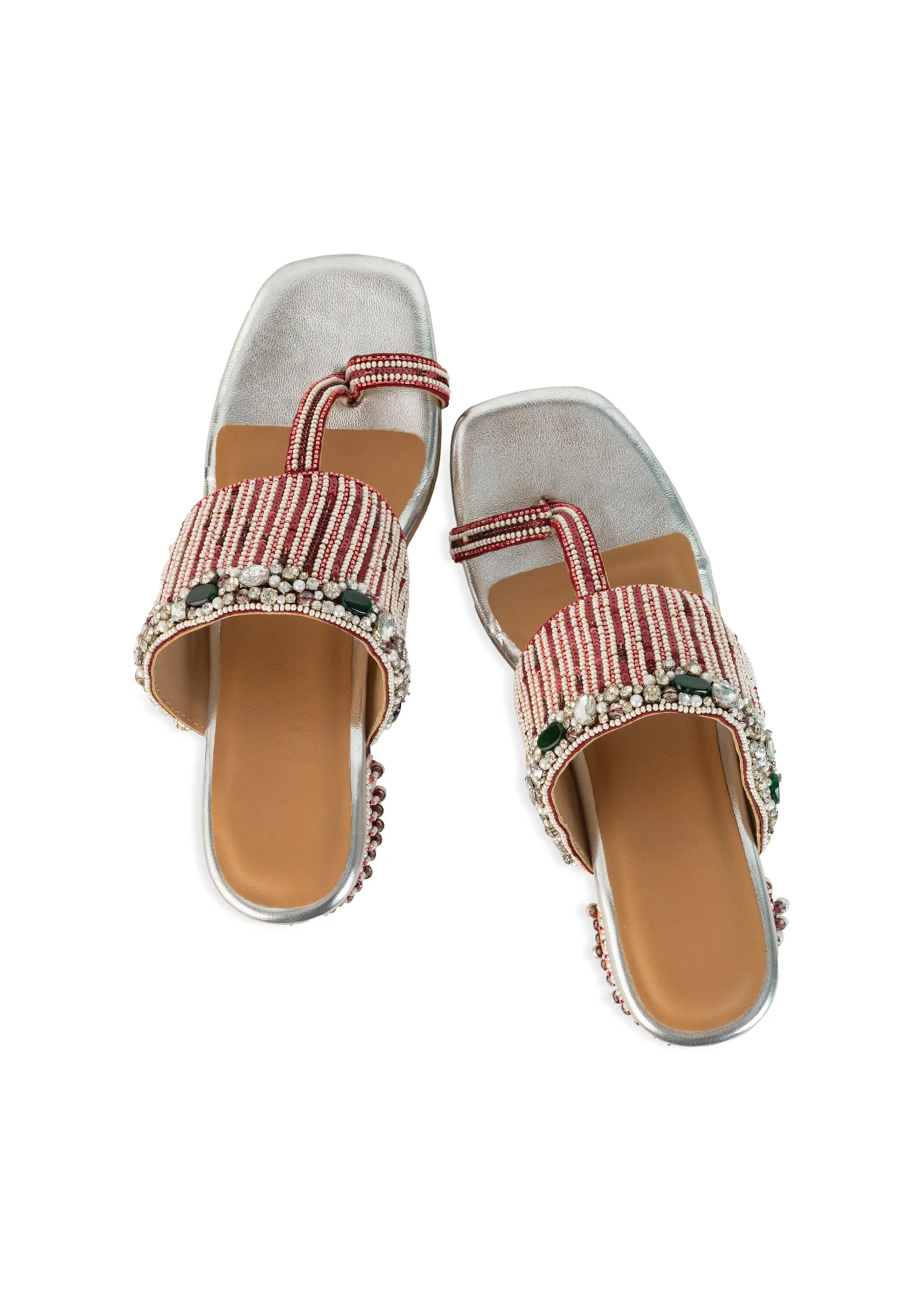 Silver Hand Hand Embellished Faux Leather Block Heels
