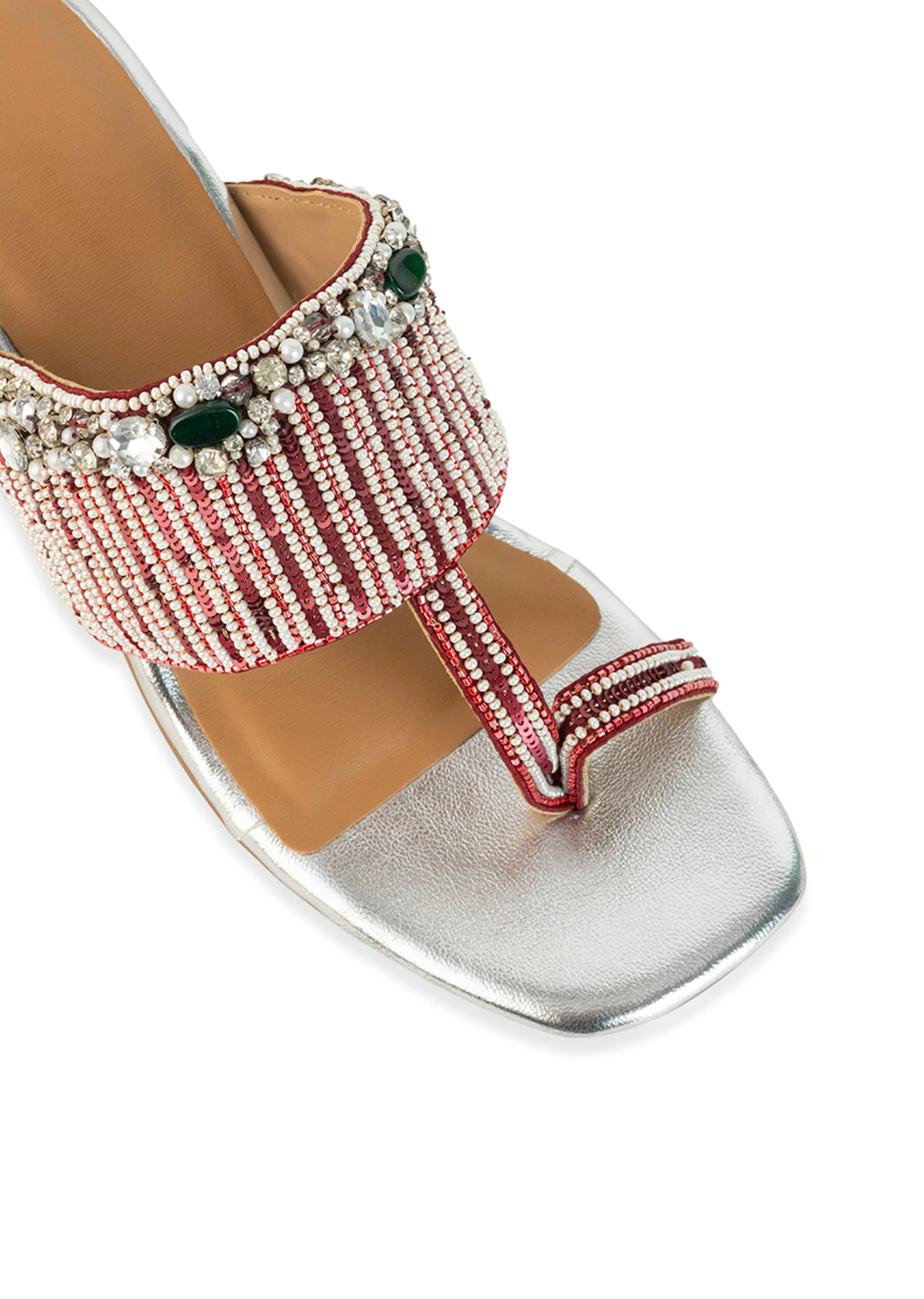 Silver Hand Hand Embellished Faux Leather Block Heels