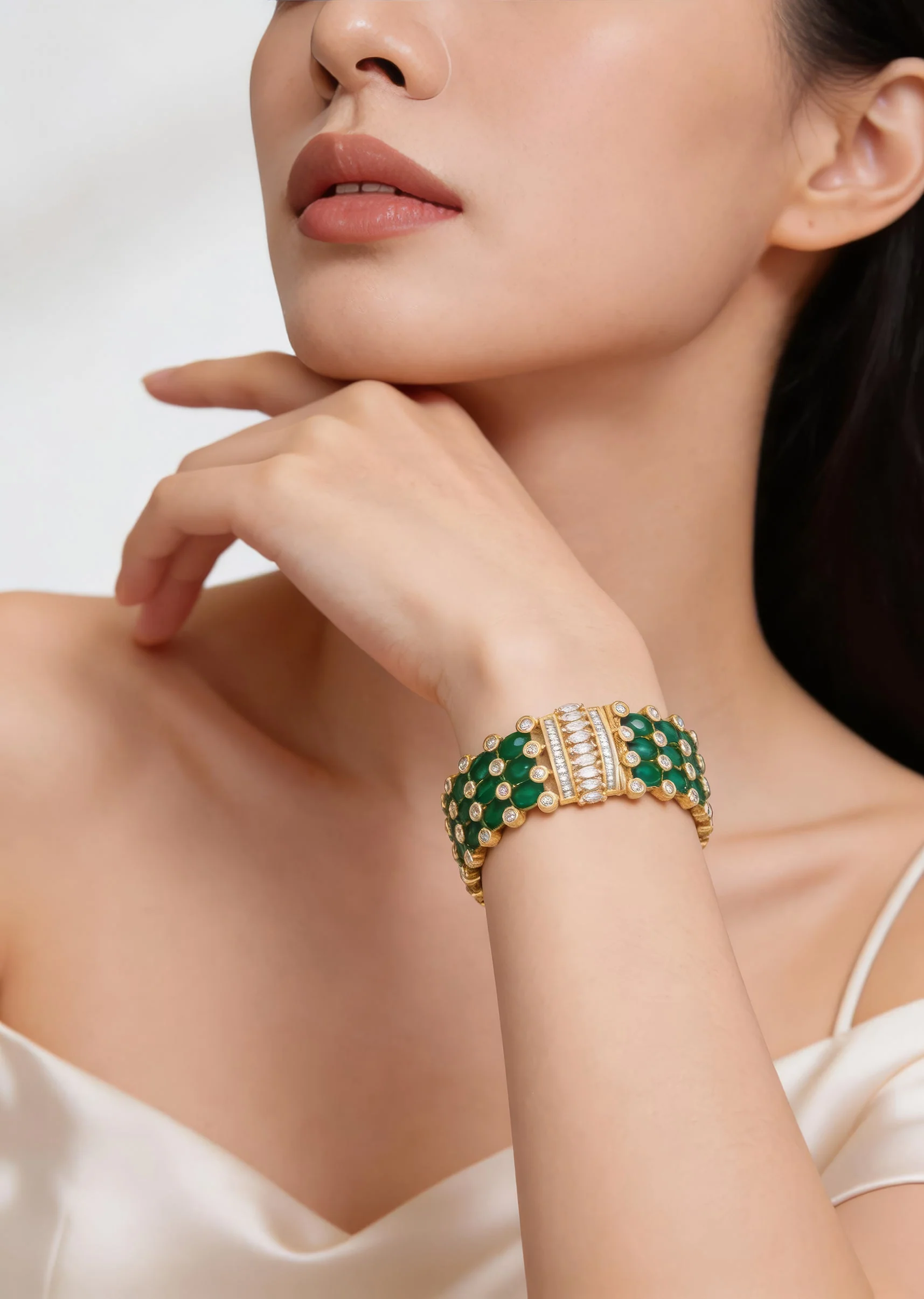 1186-gold-plated-green-and-white-stones-kundan-polki-bangles-1.webp Gold Plated Green And White Stones Kundan Polki bangles