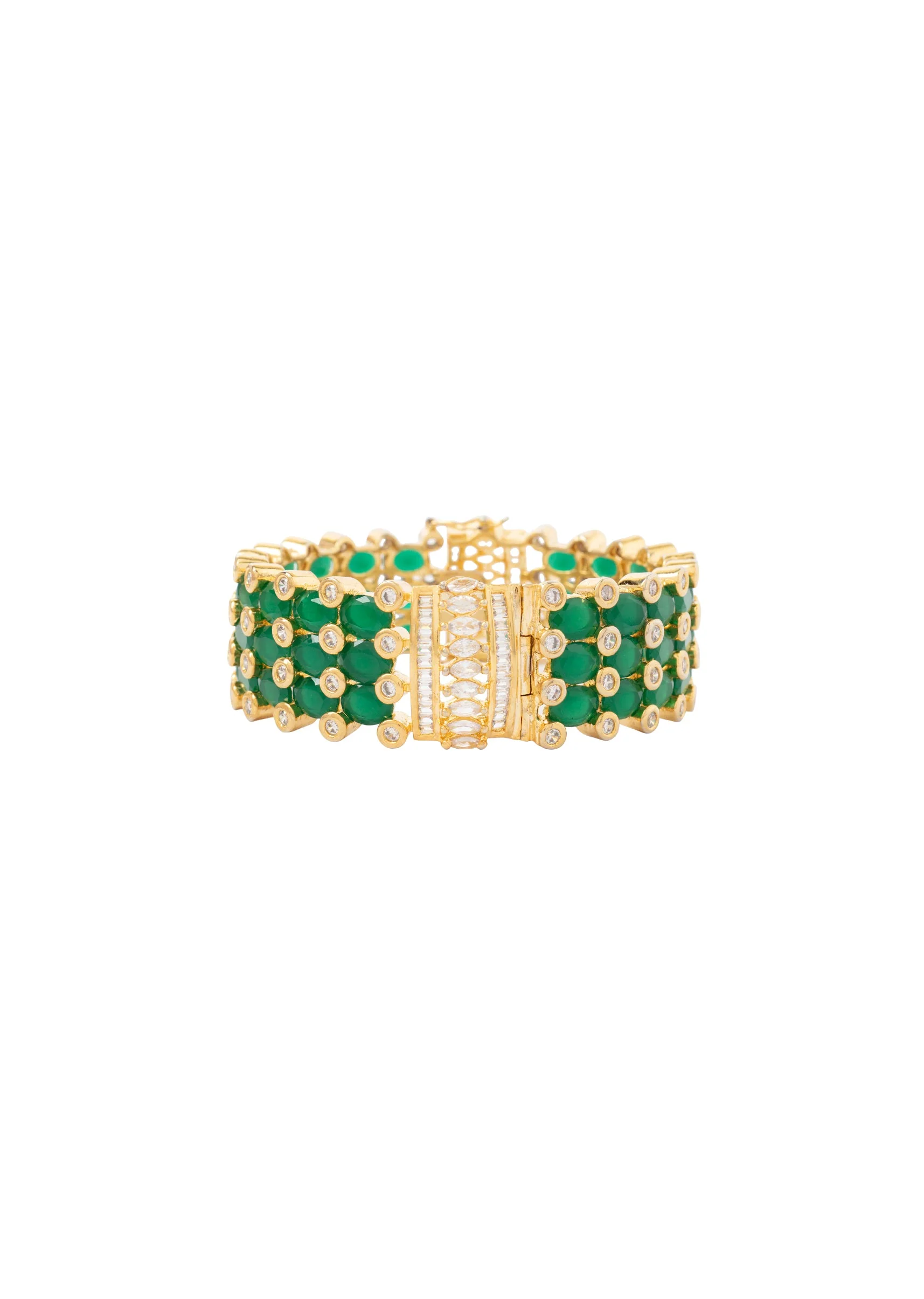 Gold Plated Green And White Stones Kundan Polki bangles