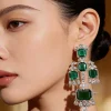 Silver Plated Green Chandelier Earrings