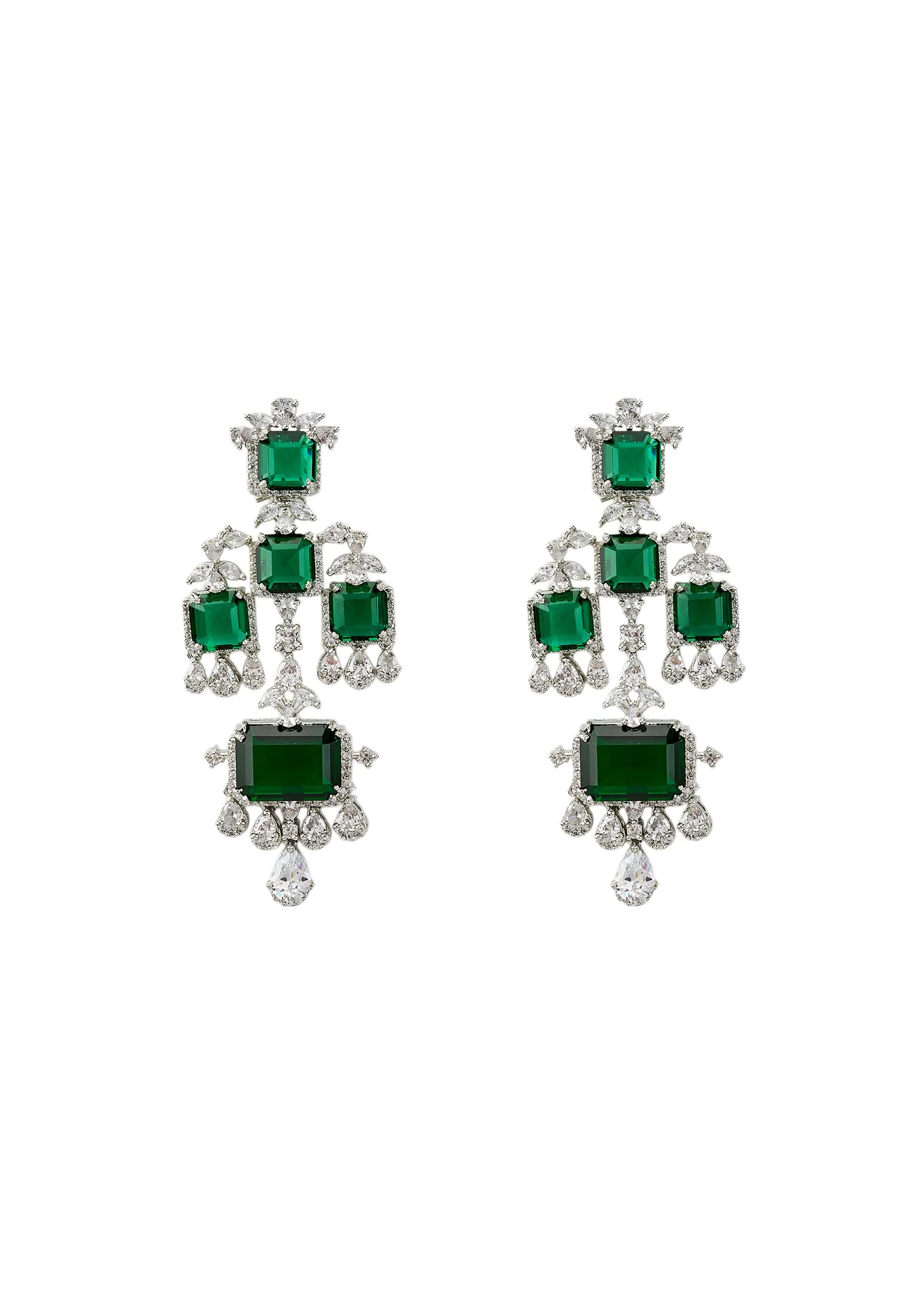 Silver Plated Green Chandelier Earrings