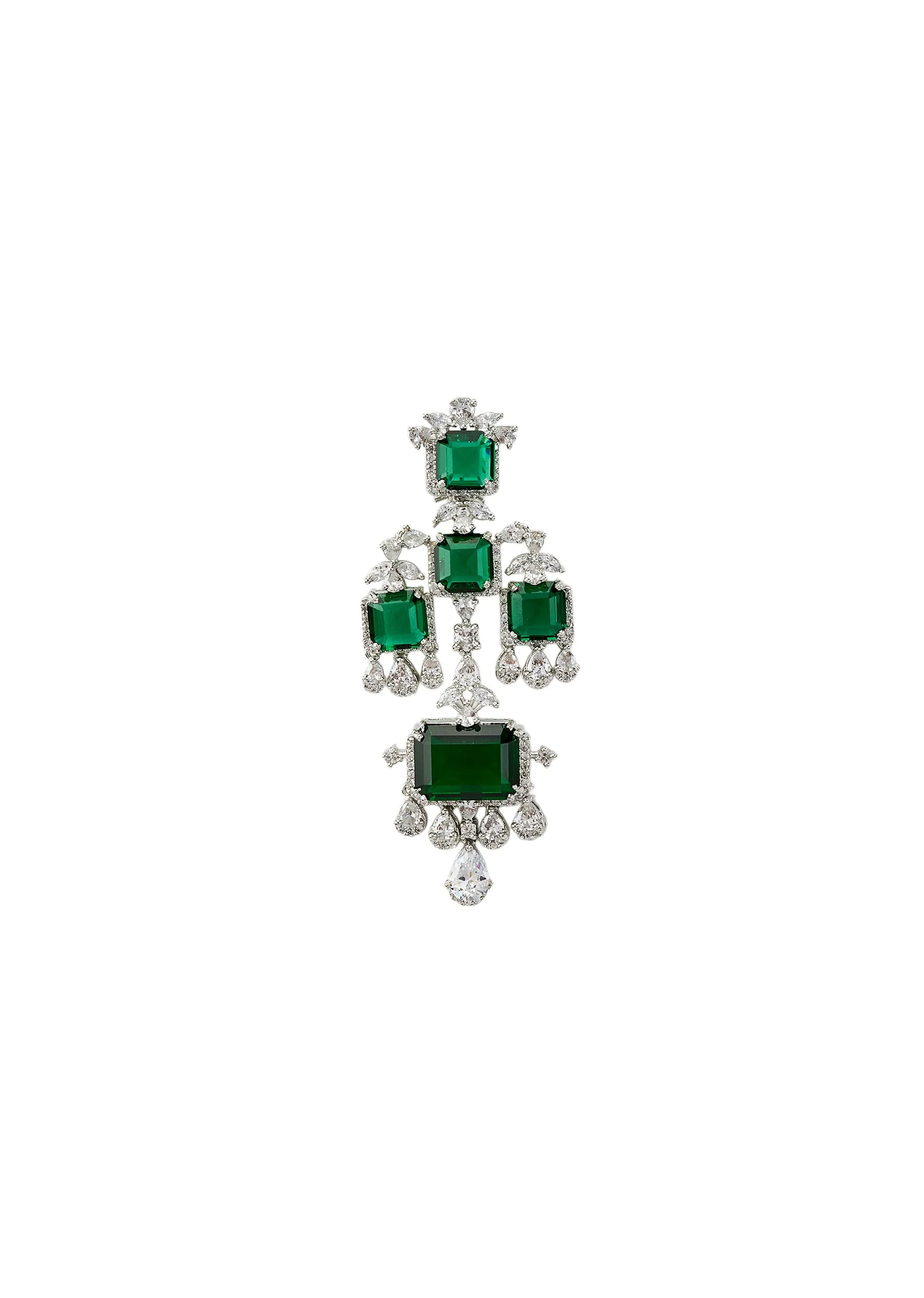 Silver Plated Green Chandelier Earrings