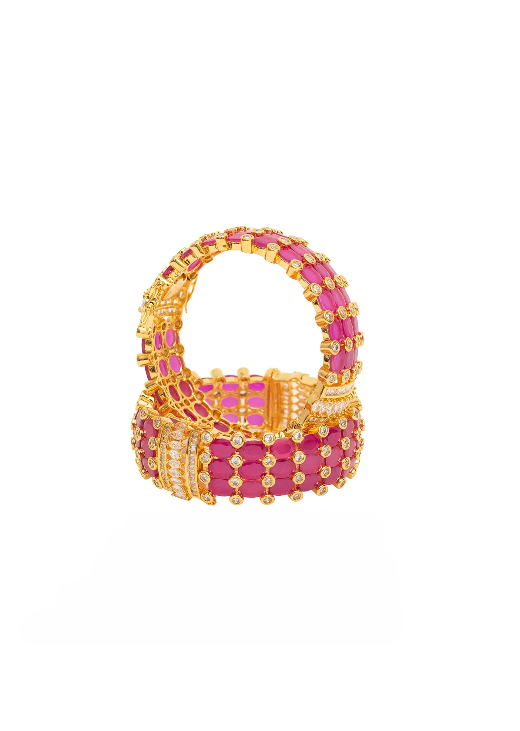 Ruby Red And Gold Plated Pink Kundan Polki Bangles