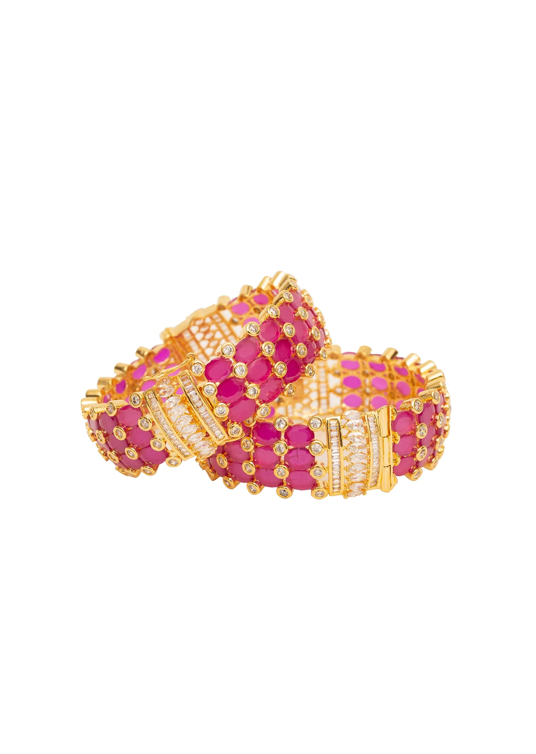 Ruby Red And Gold Plated Pink Kundan Polki Bangles