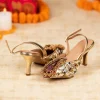 Gold Sequin Embellished Pointed Toe Heels