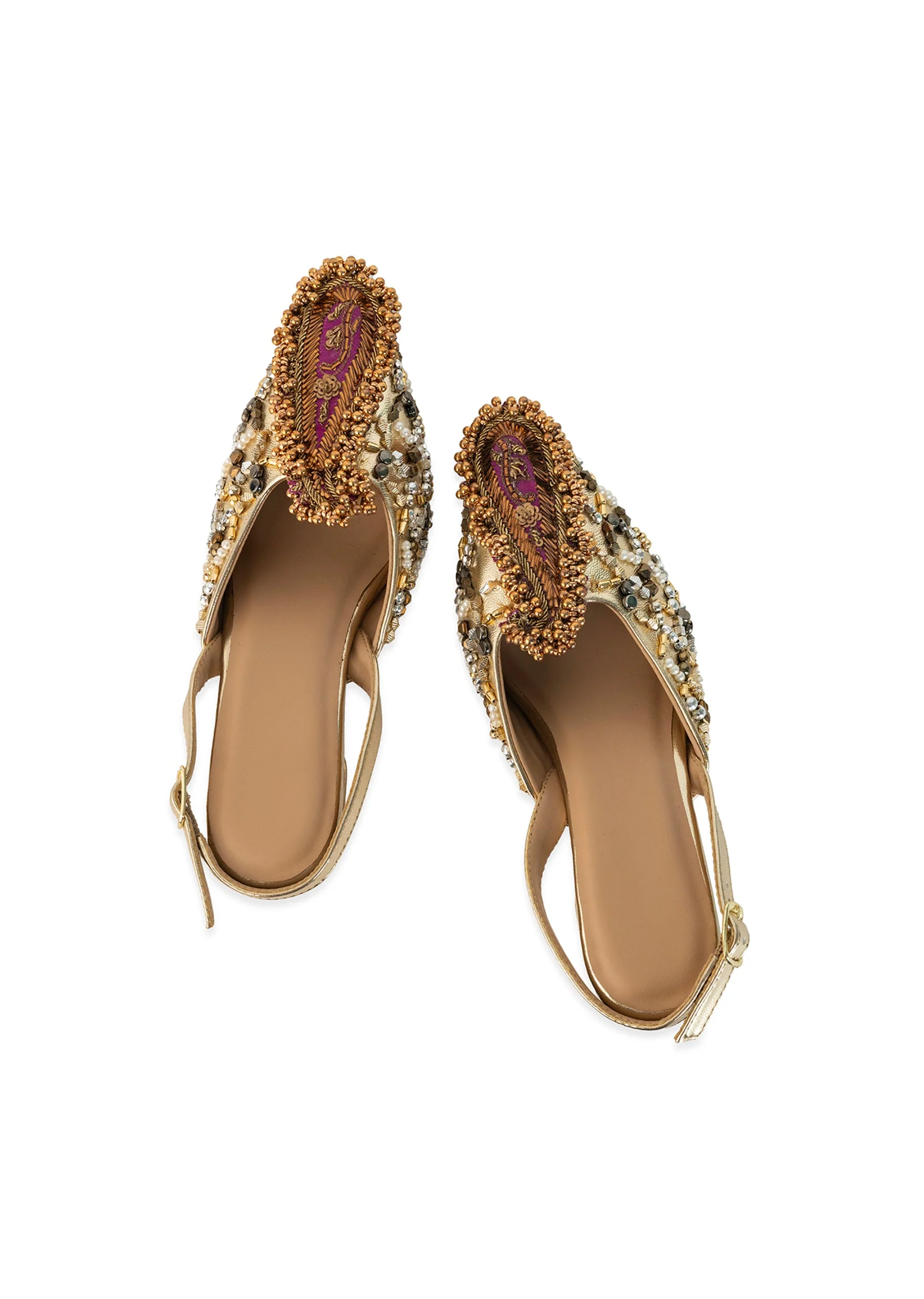 Gold Sequin Embellished Pointed Toe Heels