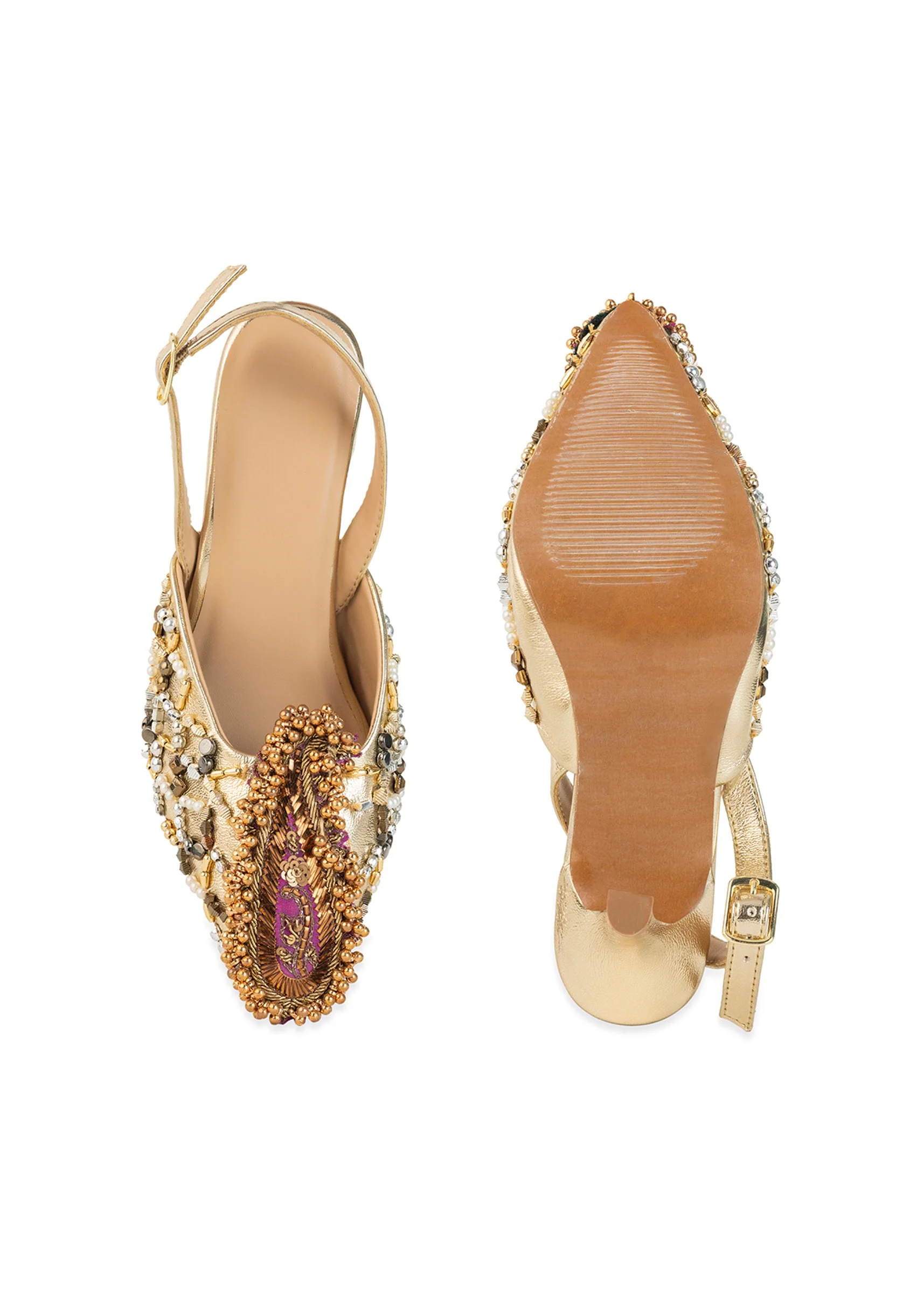 Gold Sequin Embellished Pointed Toe Heels