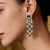 Silver Plated Green Zircon Danglers Earrings