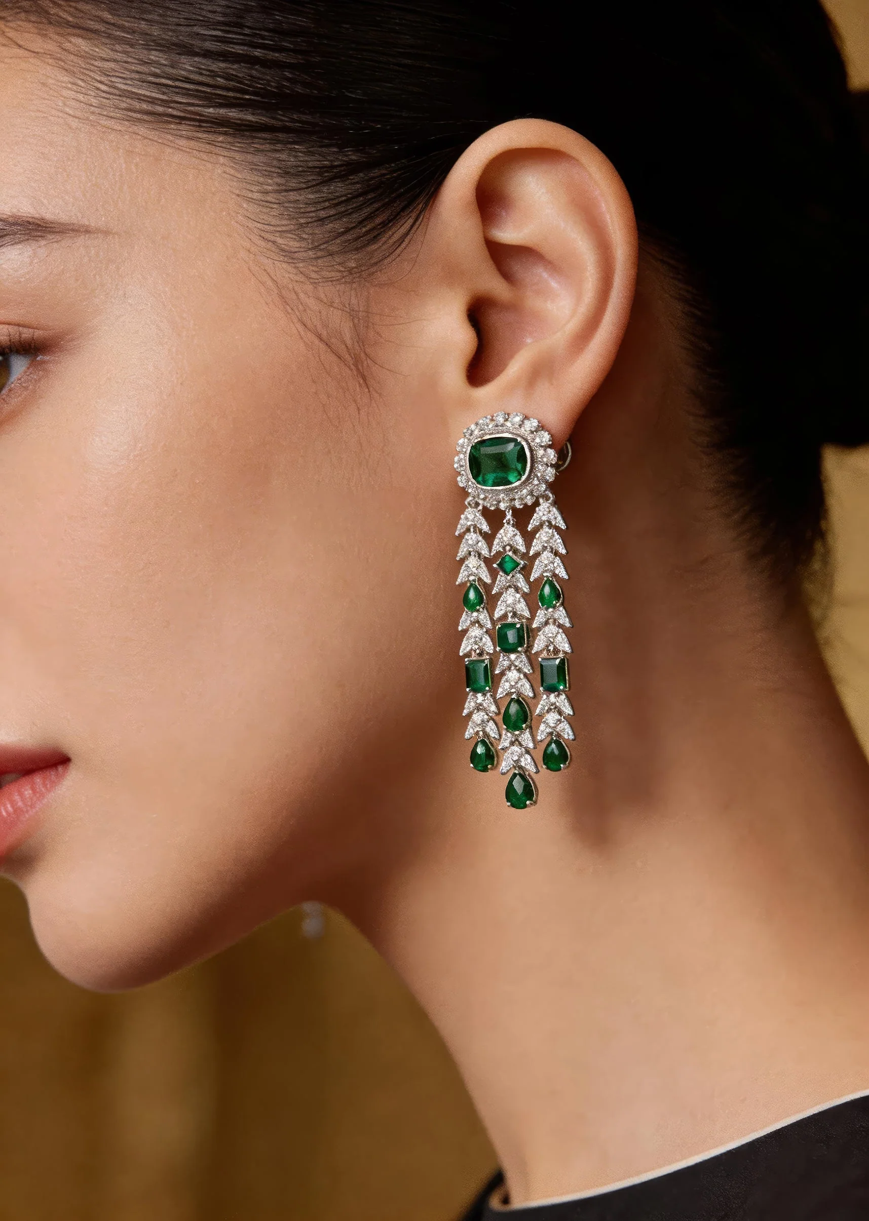 Silver Plated Green Zircon Danglers Earrings