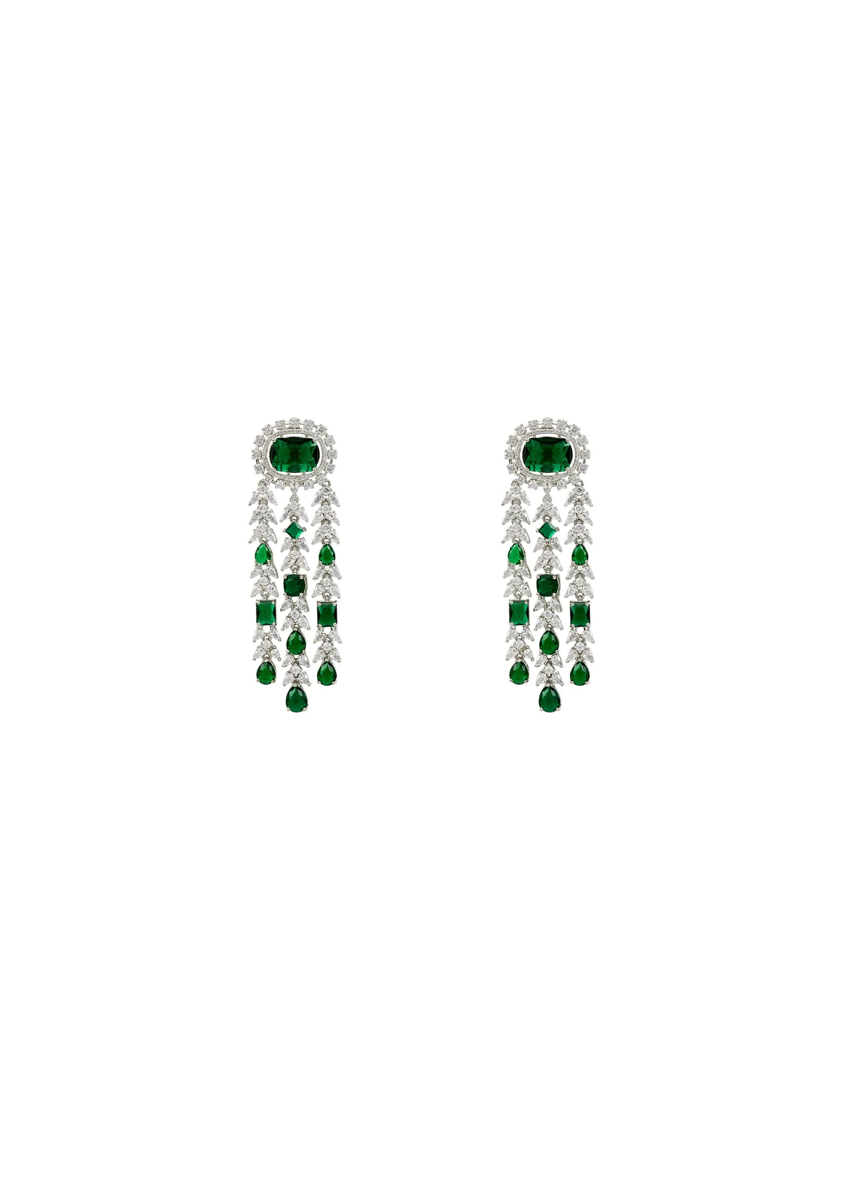 Silver Plated Green Zircon Danglers Earrings