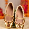 Gold Antique Bead and Crystal Embellished Juttis