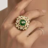 Intricate Gold Details And Sparkling Studs Green Kundan Polki Ring