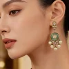 Green Kundan Polki Pearl Drop Earrings