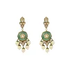 Green Kundan Polki Pearl Drop Earrings
