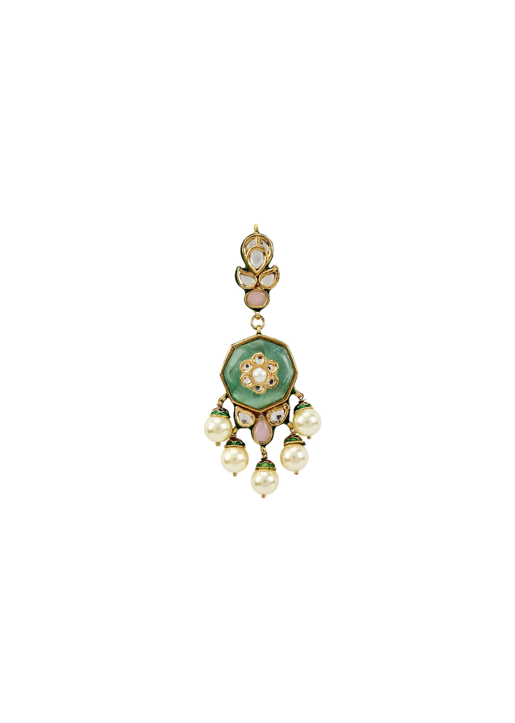 Green Kundan Polki Pearl Drop Earrings